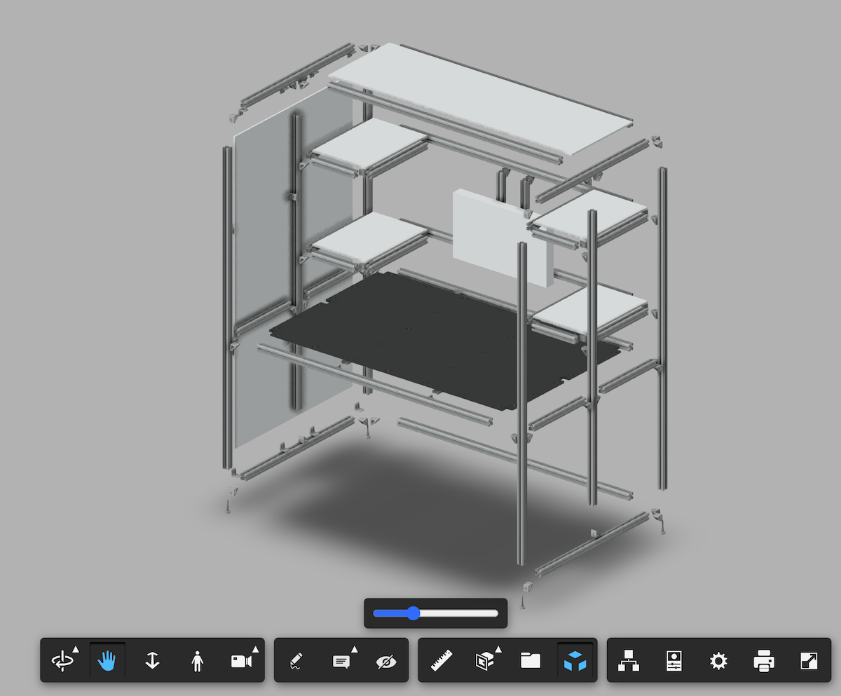 3D rendering of the desk, exploded view.