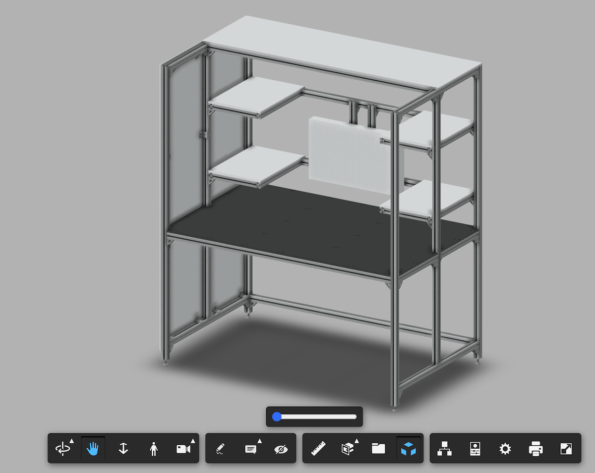 3D rendering of the desk, front view.